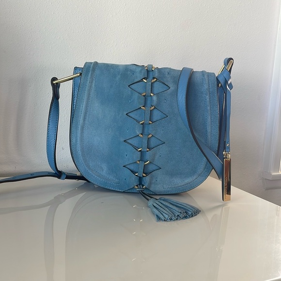 Vince Camuto Flap Tassel Crossbody Bag - Blue Heaven Good Used Condition - Picture 3 of 7